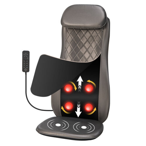Massage Chair Pad Heat Vibration Back Massage w/Removable Neck Pillow Back Flap