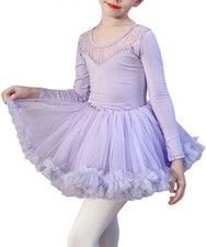 Girls Ballet Dance Dress Long Sleeve Lace Leotards Tutu Skirt Ballerina Costume
