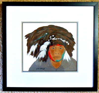 Original Painting ''Portrait of a Montagnais Man, Quebec Canada 1600s''