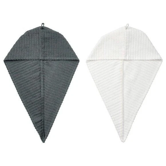Juego de 2 envolturas de toallas para cabello Ikea Tratten gris blanco 100 % algodón descontinuar Foto 3 de 4