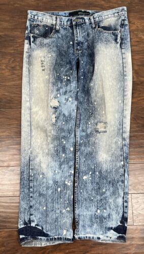 Rocawear Jeans Mens 36x29 Dark Blue Fade Distresse