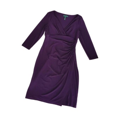 ralph lauren purple dress macys LAUREN RALPH LAUREN Party Cache-coeur Gathered Tight Dress Women Size 8  Purple
