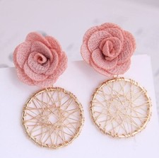 Fashion Jewelry Flower Earrings Women Gold Circle Drop Dangle Ear Stud Gift