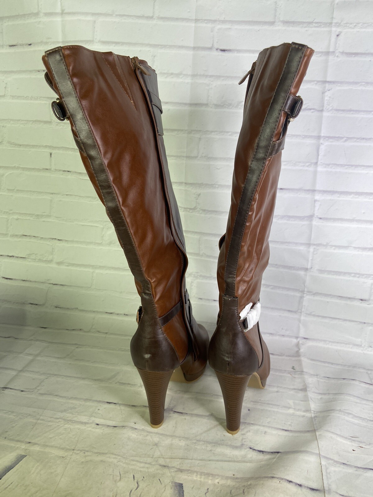Lane Bryant Tanning Tan Brown Faux Leather Tall High Heel Riding Boots Womens 11 eBay