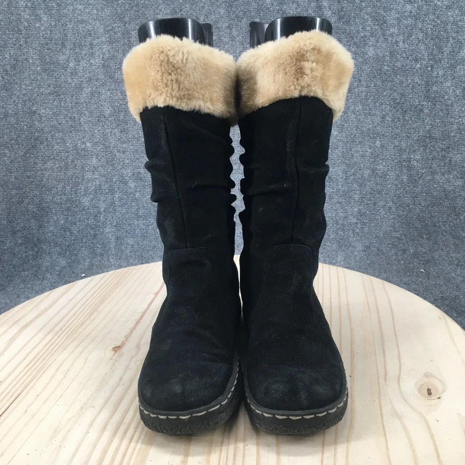 Botas de invierno BareTraps para mujer 8M Willing cuero negro medio forradas de piel de becerro PomPom Foto 3 de 4