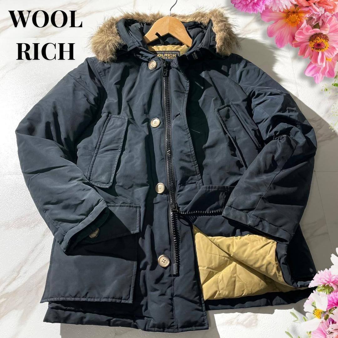Woolrich Arctic Parka Down Fur Coat hood 2way Navy Coyote fur Made