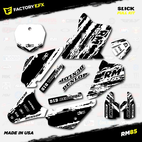 Black & White Slick Racing Graphics Kit fit Suzuki RM85 01-21 Plates RM 85 Decal - Picture 4 of 5