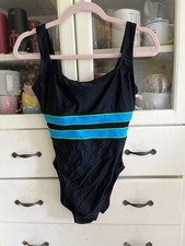 Vintage 90s Speedo One Piece Black Swimsuit Mesh Stripe Built In Bra Size 10