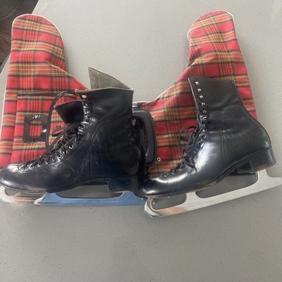 Vintage Riedell by Red Wing Black Leather Ice Skates Men's W/ Vintage Case