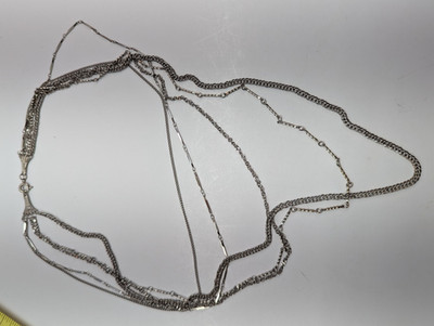 Vintage Necklace Silver Tone Multi-Strand 24 Inch Chains Spring Lock