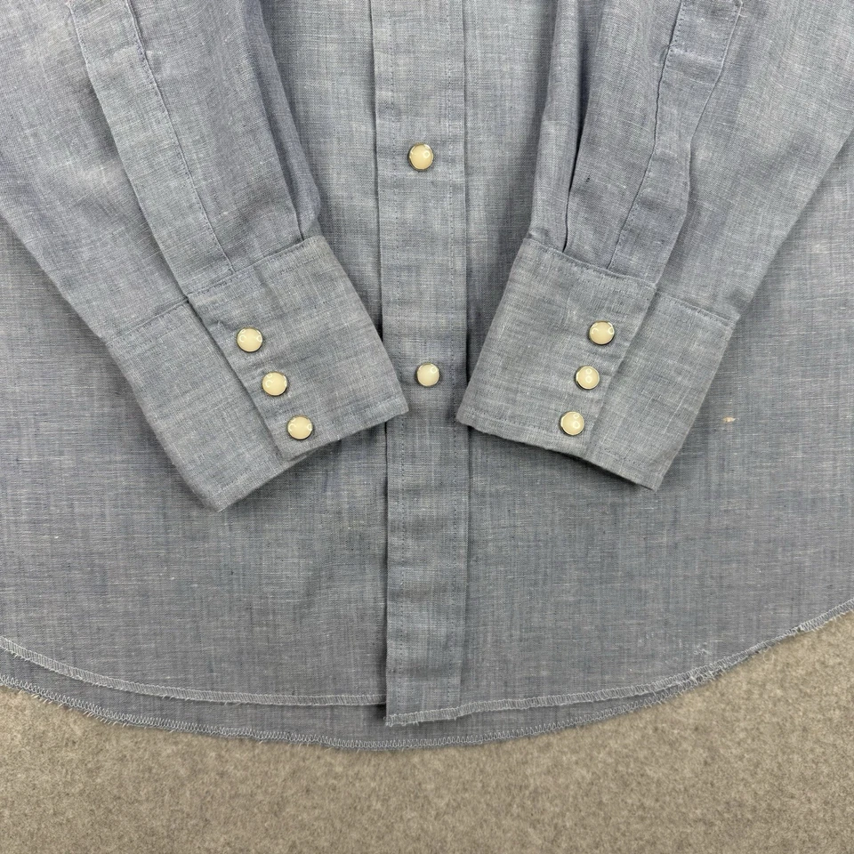 Vintage Dee Cee Shirt Mens 17 35 Chambray 70s Sawtooth Pearl Snap Western USA - Image 4 of 4