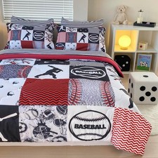 7 Piece Baseball Comforter Set Bed in A Bag Full Size 3D Softball Sports Bedding