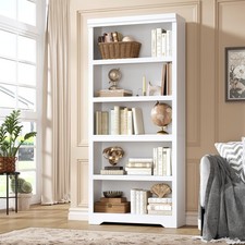 69"H Farmhouse Bookshelf, 5 Tier Open Bookcase, Floor Standing Storage Organizer