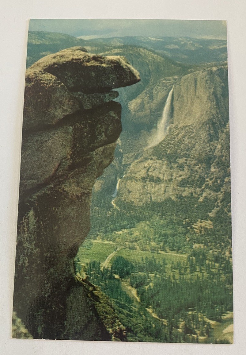 Vintage Postcard ~ Overhanging Rock Glacier Point Yosemite National Park ~ CA