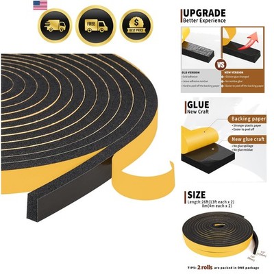 Weather Stripping Door Seal Strip 1/2 x 1/4 inch, 2 Rolls x 13Ft, New Adhesiv...
