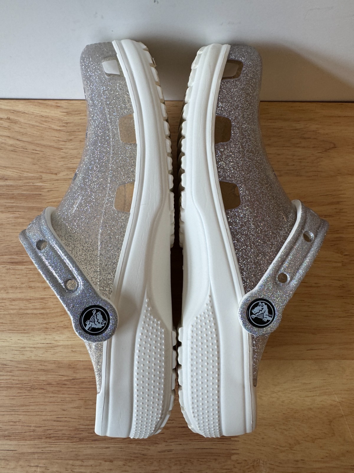 Crocs Classic Translucent Glitter Clogs Shoes Whi… - image 9