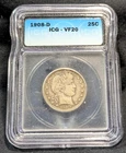 1908 D Barber Quarter ICG VF 20 Silver 25c Twenty Five Cent Denver Mint VERYFINE