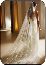 Glitter Bride Wedding Veil Ivory Long Sparkle Cathedral Length 1 Tier Bridal