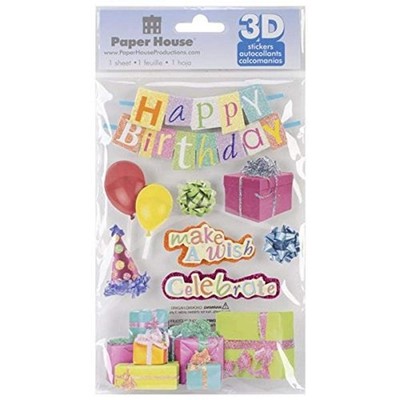 Happy Birthday 3D Paper House Stickers Fun Decals For Projects 4X7 Inch
