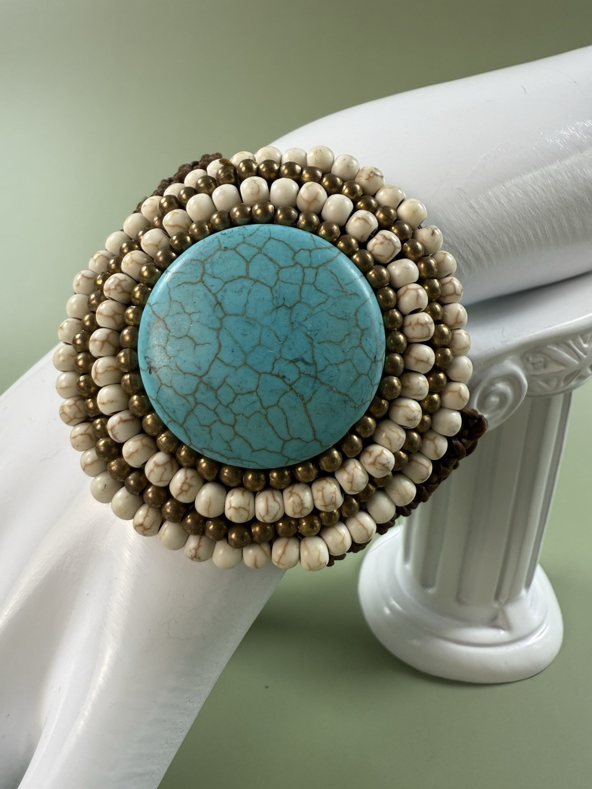 Handmade Macramé Bracelet with Large Turquoise Co… - image 3