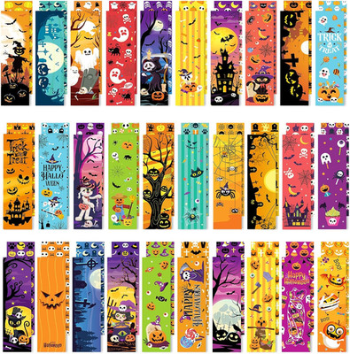 30 Stück Halloween Papier Lesezeichen, Doppelseitige Paper Bookmarks mit Kürbisg