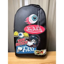 Von Dutch VDBP-013 Large Multi-Flying Eye Black Backpack NWT! 