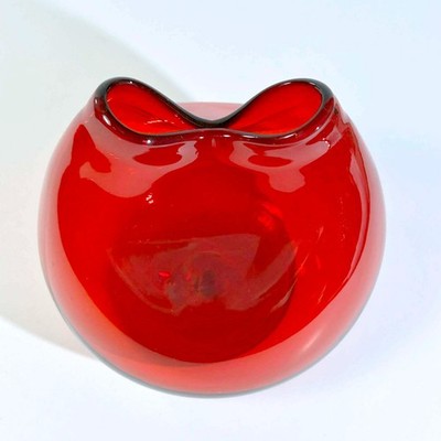 Vintage Blenko Ruby Red Art Glass Vase Pinched Top 5.25
