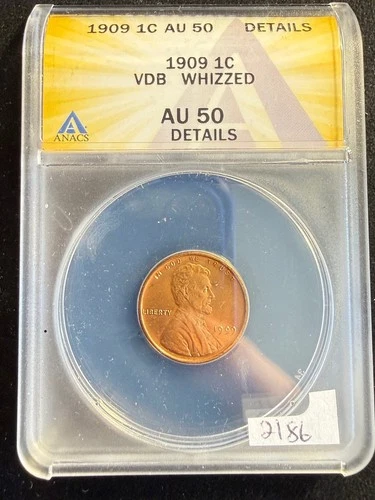 1909 VDB Lincoln Wheat Cent 1c Penny ANACS AU50 Details ESTATE COIN 2186