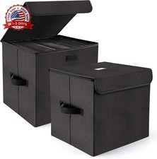 12-inch Vinyl Record Storage Box, Nylon Foldable and Stackable Set o