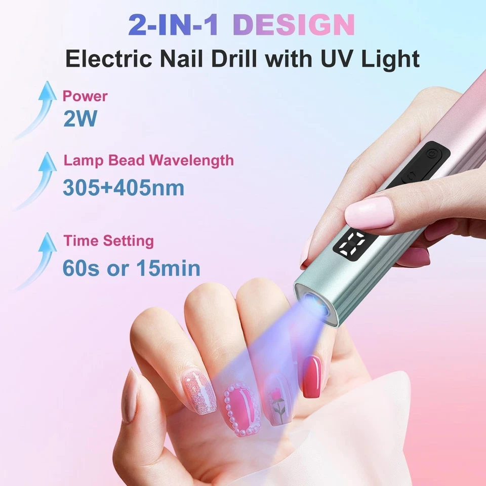 Ponceuse à Ongles Électrique PUGTOW avec Lampe UV Rechargeable 20000 tr/min - Photo 2/4