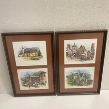 Set of 2 Framed European Landmark Prints Bavaria Rothenburg Neuschwanstein
