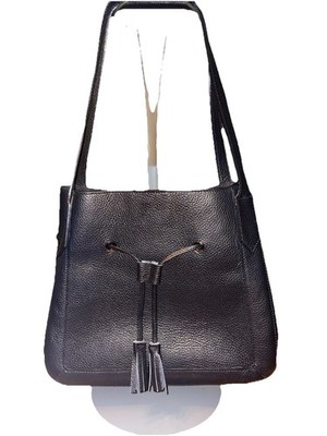 Roberta M Leather Tassel Shoulder Bag Black With Tote Zipper Leather