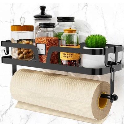 Paper Towel Holder with Shelf Kitchen Spice Rack Black Roll RV