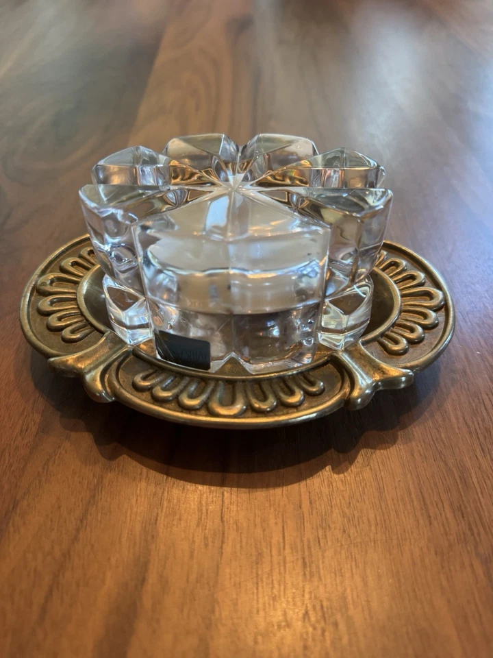 VTG Mikasa Germany Crystal Votive Holder + Brass Tray Holiday Tablescape Accent - Image 4 of 4