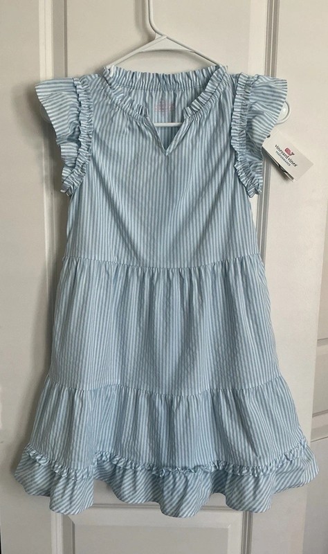 NWT!-Vineyard Vines Performance-Girl’s Sz.S-Blue/White Striped Ruffle Tier Dress