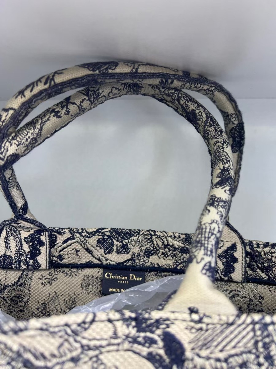 Authentic Christian Dior Book Tote Large Toile de Jouy Blue Canvas