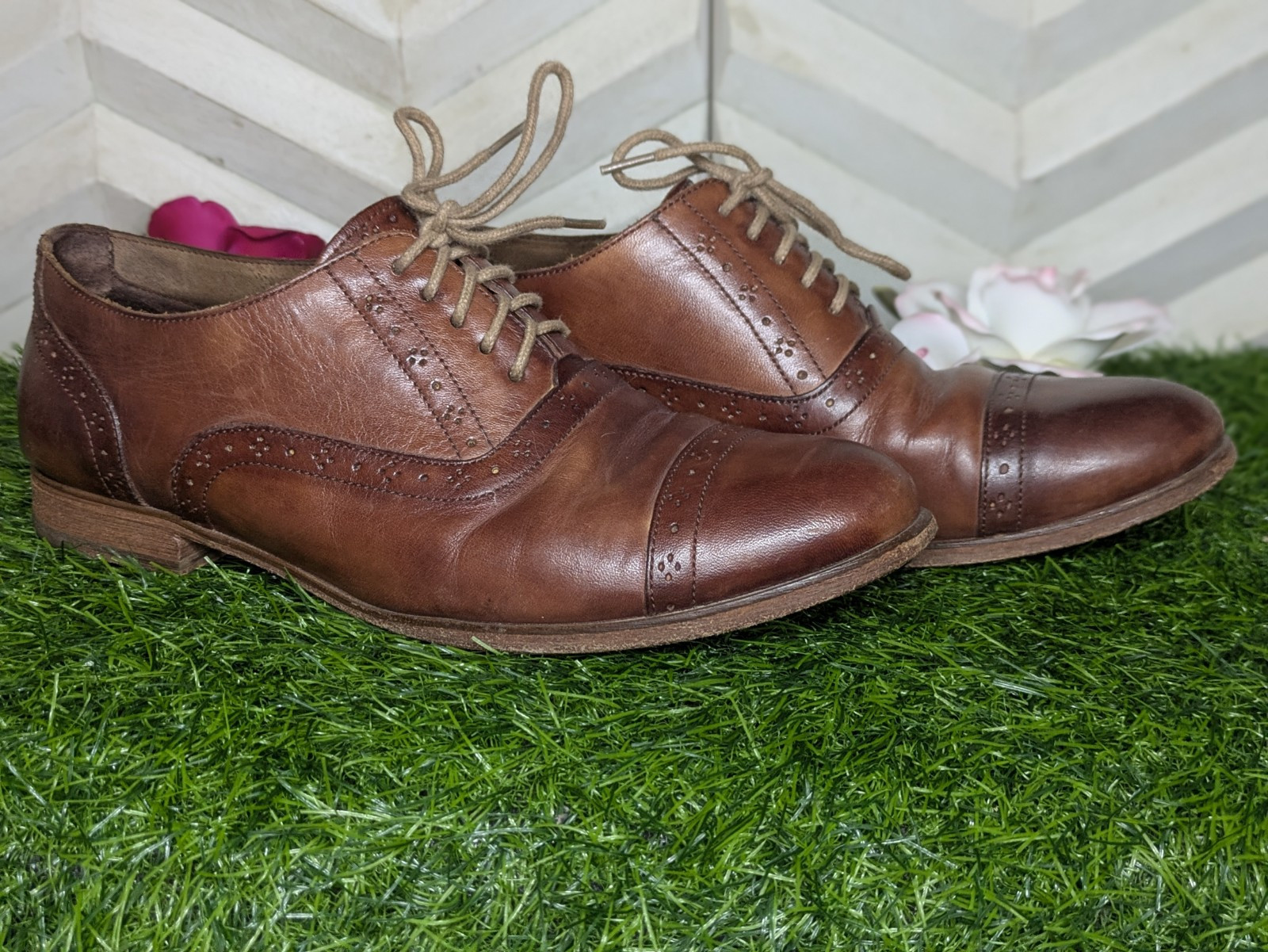 SAOLA Scarpe eleganti stringate COLE HAAN Mackenzie Oxford in pelle cognac con punta a cappuccio taglia 8 5