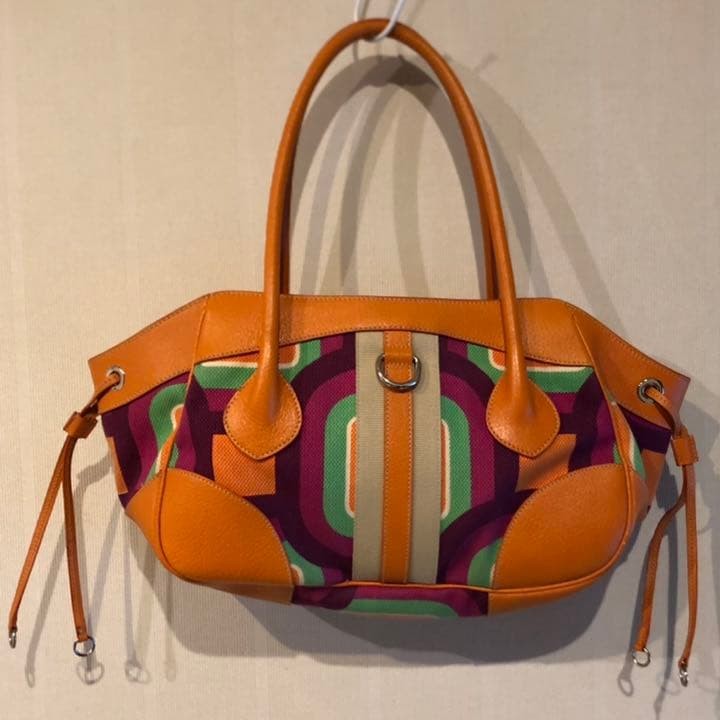 Good Condition Prada Shoulder Bag Canvas Leather Colorful Geometric Pattern Oran thumbnail 7