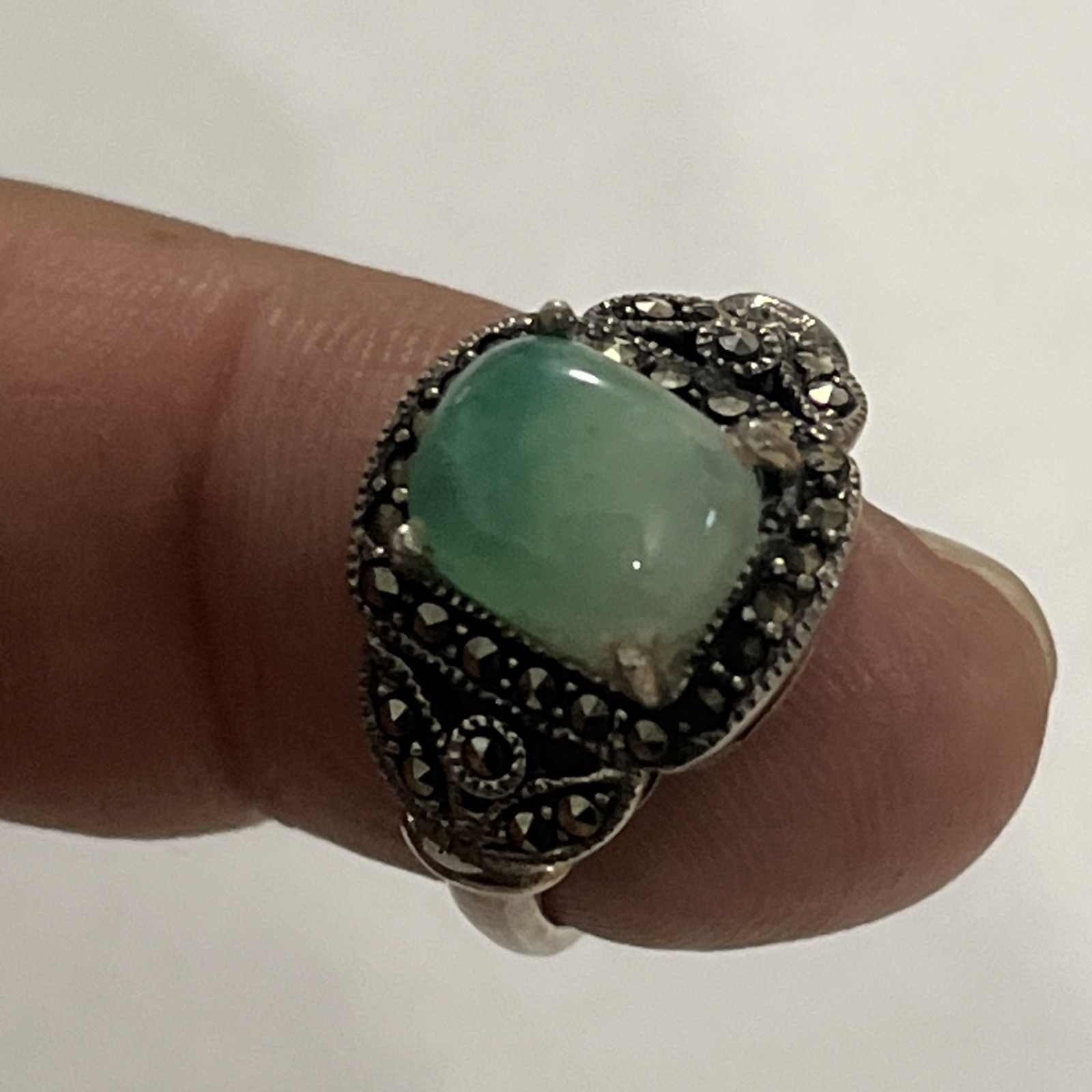 Marcasite Jadeite Gemstone Solid Sterling Silver … - image 5