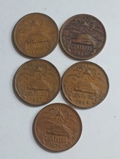 Set of 5  centavos 20 coins , 1960 , 1966 , 1967 , 1969 , 1974 mexico