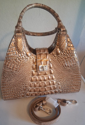 BRAHMIN ADRIAN Driftwood Melbourne Satchel/ Crossbody Gold/Brown  NWT $365