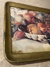 Vintage Italian Decorative Gilded Tray Caravaggio Basket Of Fruit