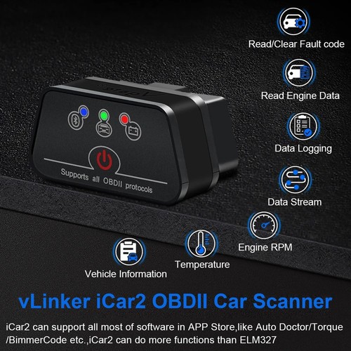 Lecteur OBD2 Bluetooth vLinker iCar2 Diagnostic Auto iOS Android - Photo 2/11