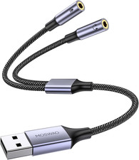 USB Audio Adapter External Sound Card Stereo Cable with Dual TRS 3-Pole 3.5Mm He