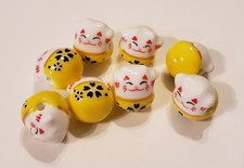 Ceramic Yellow Lucky Cat Beads Lot Of 4 PC A1