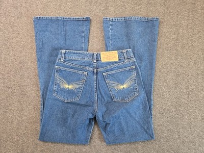 Paris Blues Vtg Y2K Bell Bottom Flare Jeans Womans Sz 7 Butterfly Festival USA 