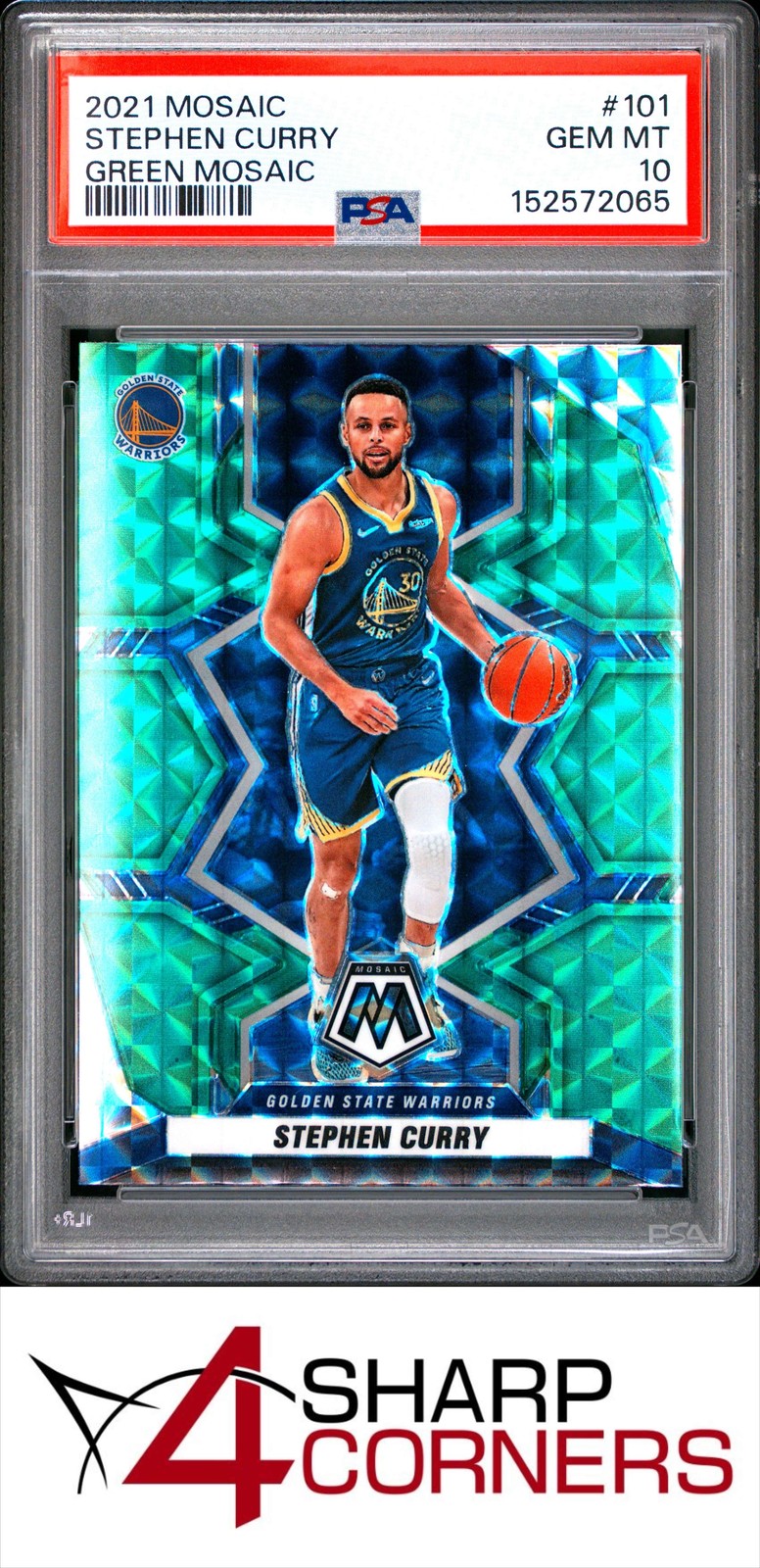 2021 PANINI MOSAIC GREEN PRIZM #101 STEPHEN CURRY PSA 10