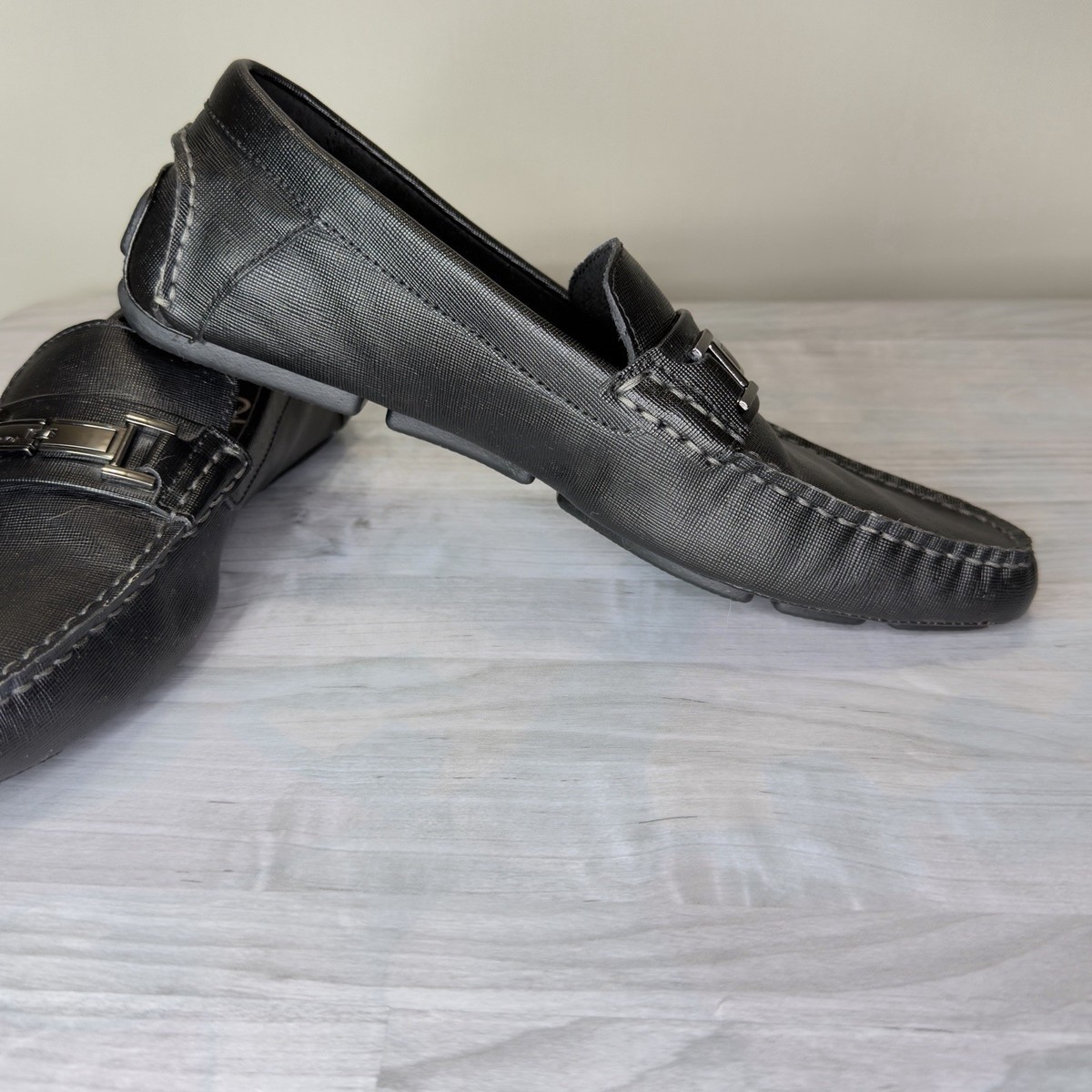 Calvin Klein Men's Magnus Sz 10 Slip on Textured Leather Driving Loafer Shoes View 4