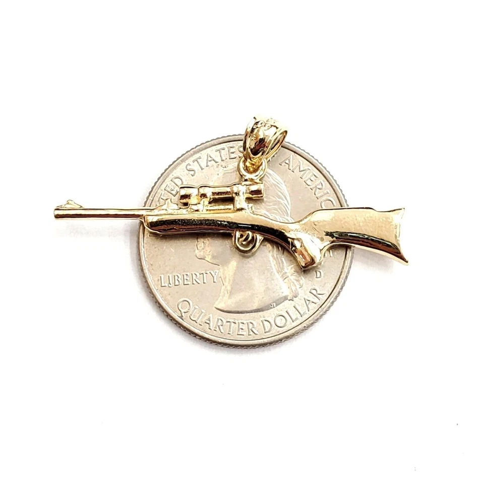 Nuevo Colgante Rifle Pistola 3D Oro Amarillo 14k Dije Pulido Joyería Fina Regalo 3.1g Foto 4 de 4