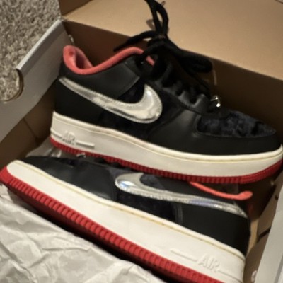 Nike Air Force 1 H-Town Unisex Kids Black Red Silver Sneakers Metallic Swoosh